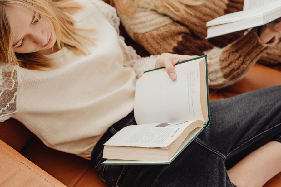 A woman reading a book
